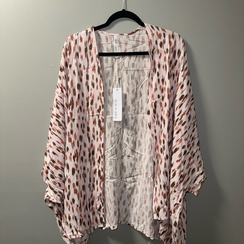 Dear Scarlett One Size Lightweight Open Front Kimono - Pink & Brown Speckle